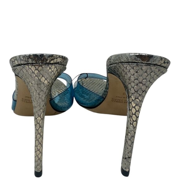 New Rare Paris Texas Metallic Gold Silver Snakeskin Leather Blue PVC Mules 8 38 - Picture 5 of 14